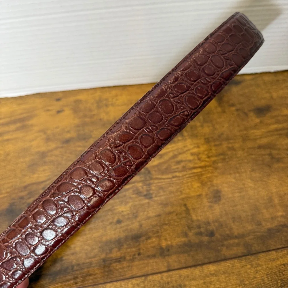 VTG Mark Shale Men's Genuine Leather Belt Large Brown Croc Embossed Print Preppy